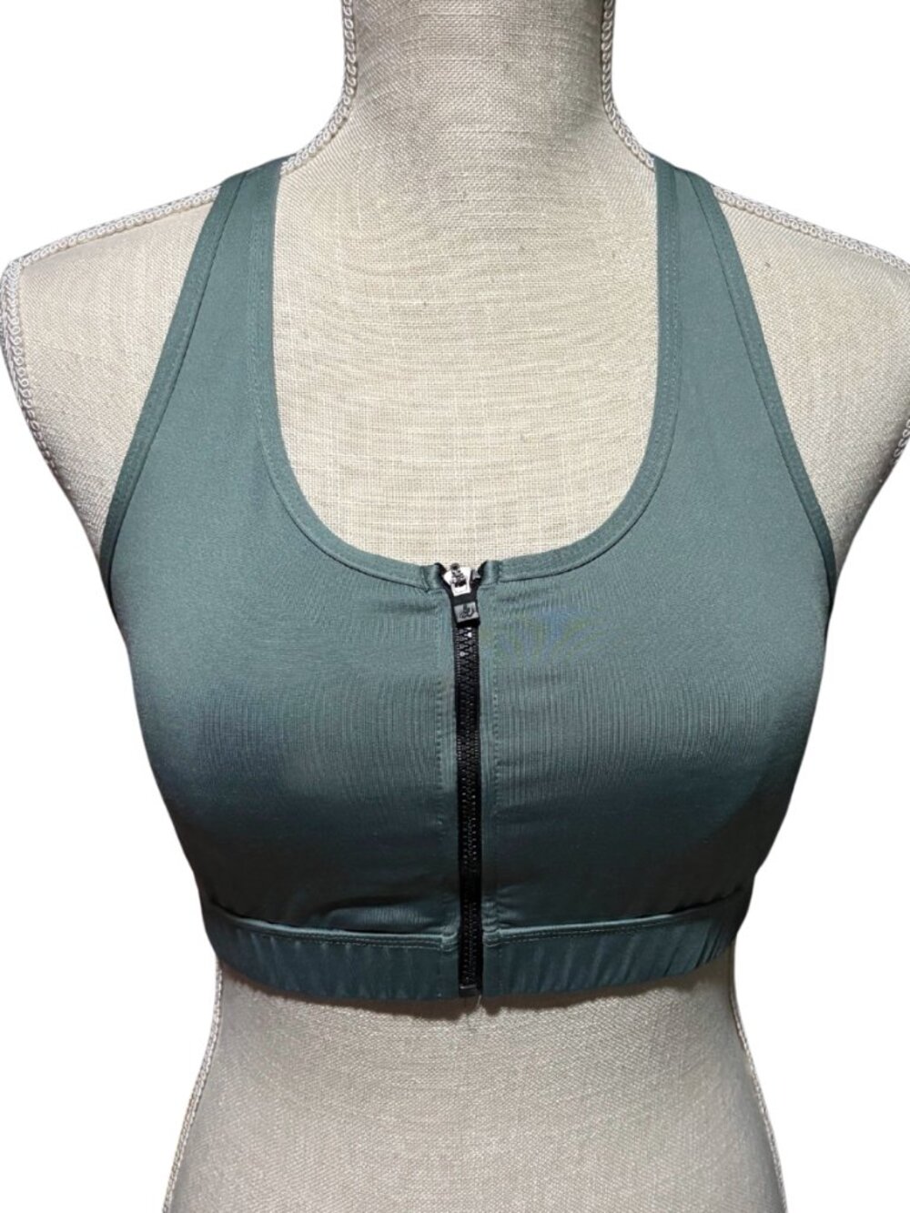 Sam Edelman Zip Front Sports Bra Sage Green Racerback Athletic Crop Top